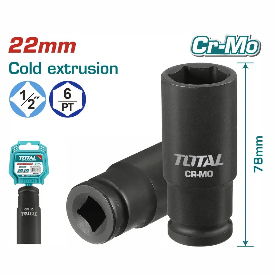 Đầu tuýp tác động sâu 1/2" 22mm -TOTAL-THDIS12221L