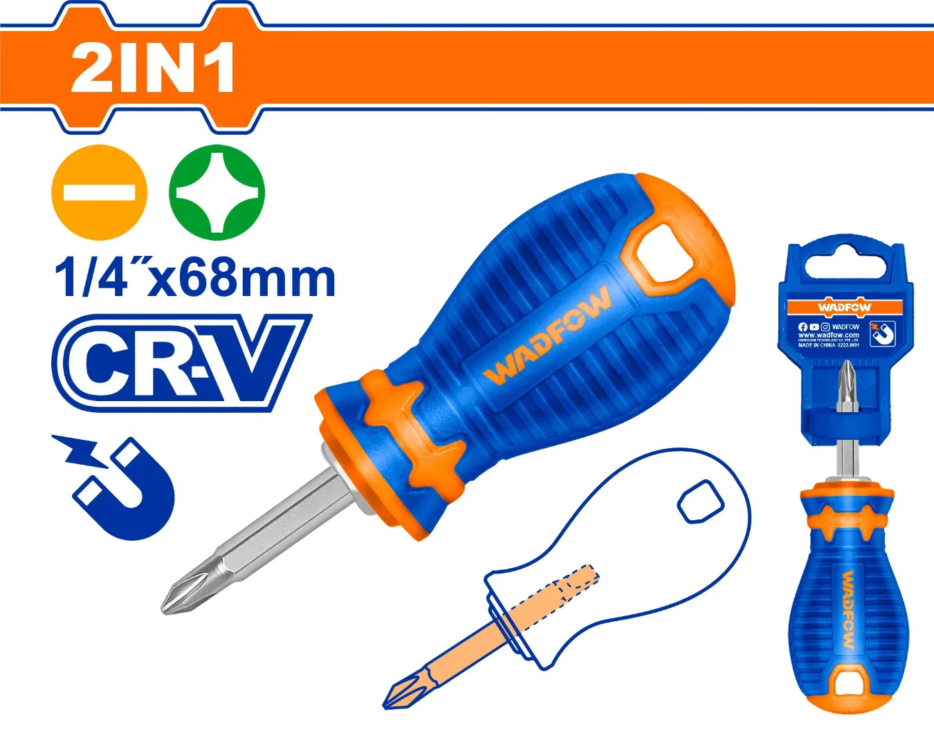 Tua vít dẹp & bake 1/4"x68mm 2 trong 1-Wadfow WSS45M1