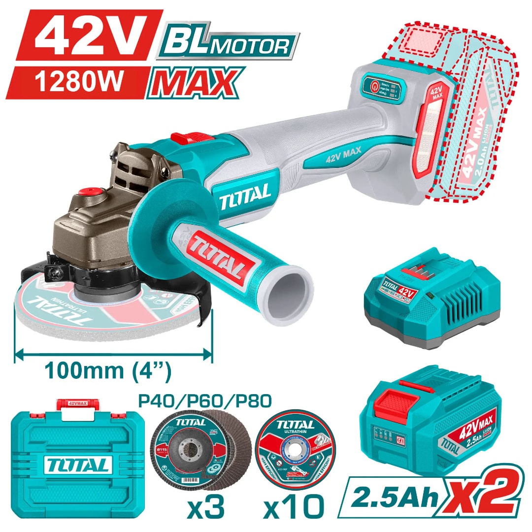 Máy mài góc không chổi than dùng pin 42V-TOTAL-TAGLI4128102