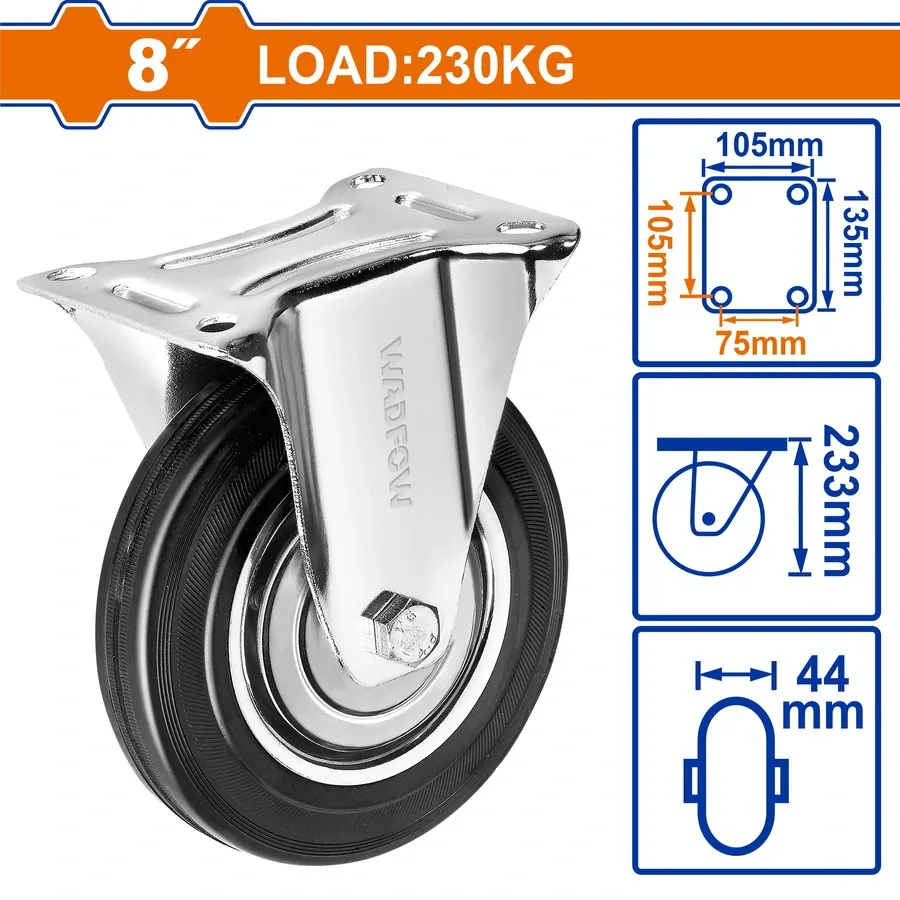 Bánh xe đẩy thép + cao su cố định 8" WADFOW WJL3381
