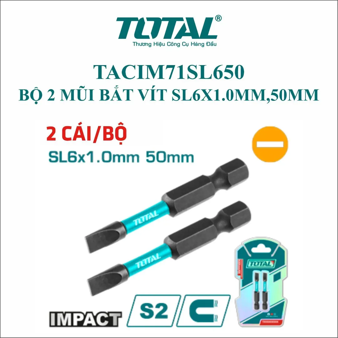 Bộ 2 mũi bắt vít SL6x1.0mm,
50mm-TOTAL-TACIM71SL650