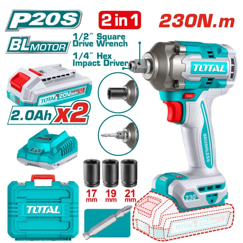 Máy siết vít & buloong không chổi than dùng pin 20V-TOTAL-TIWLI20236