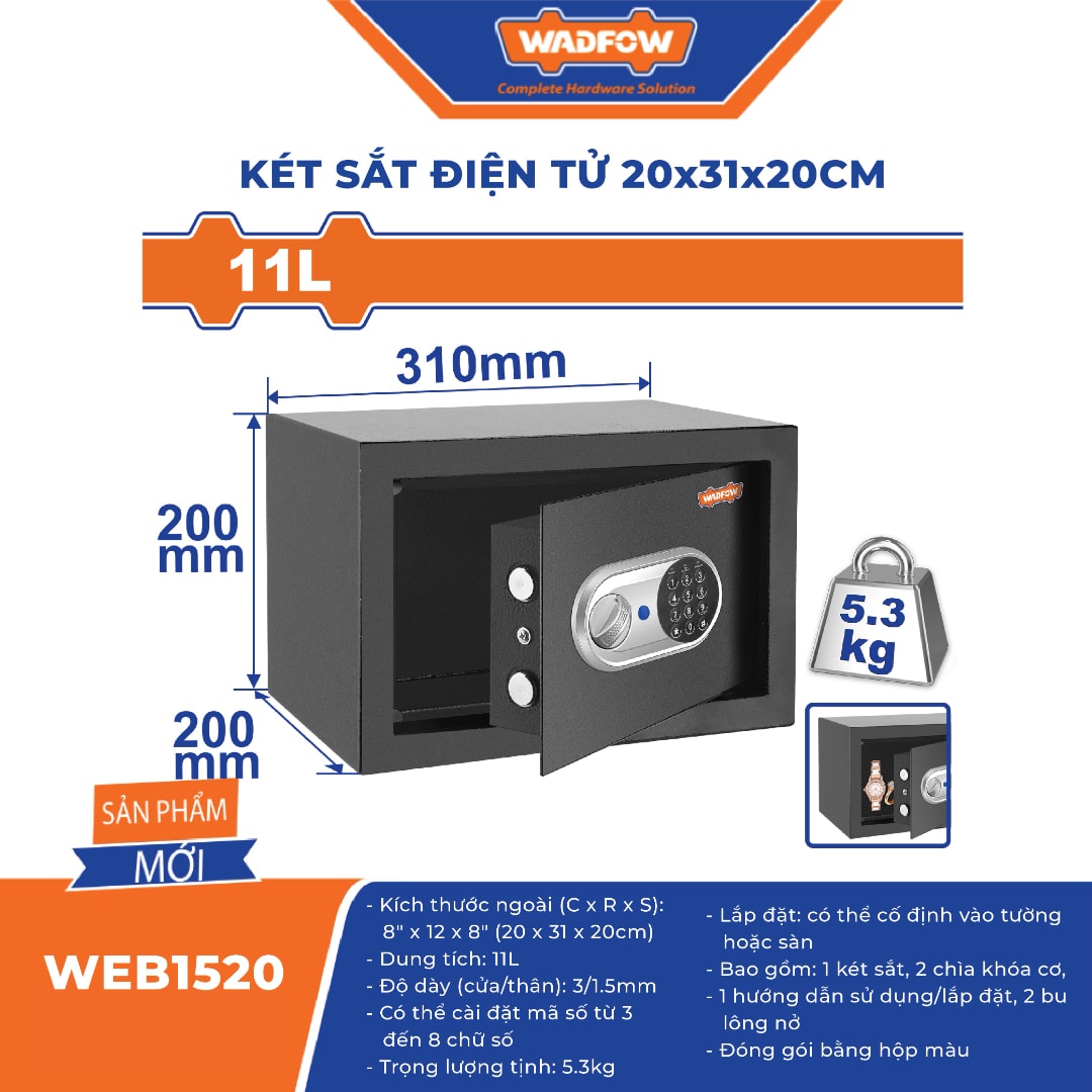Két sắt điện tử 20x31x20cm-Wadfow-WEB1520