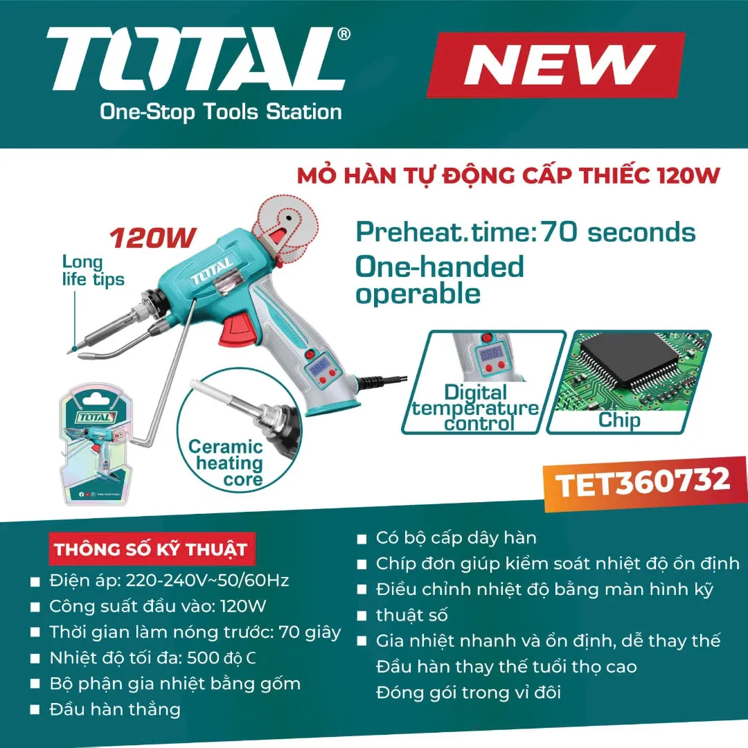Mỏ hàn tự động cấp thiếc 120W-TOTAL-TET360732