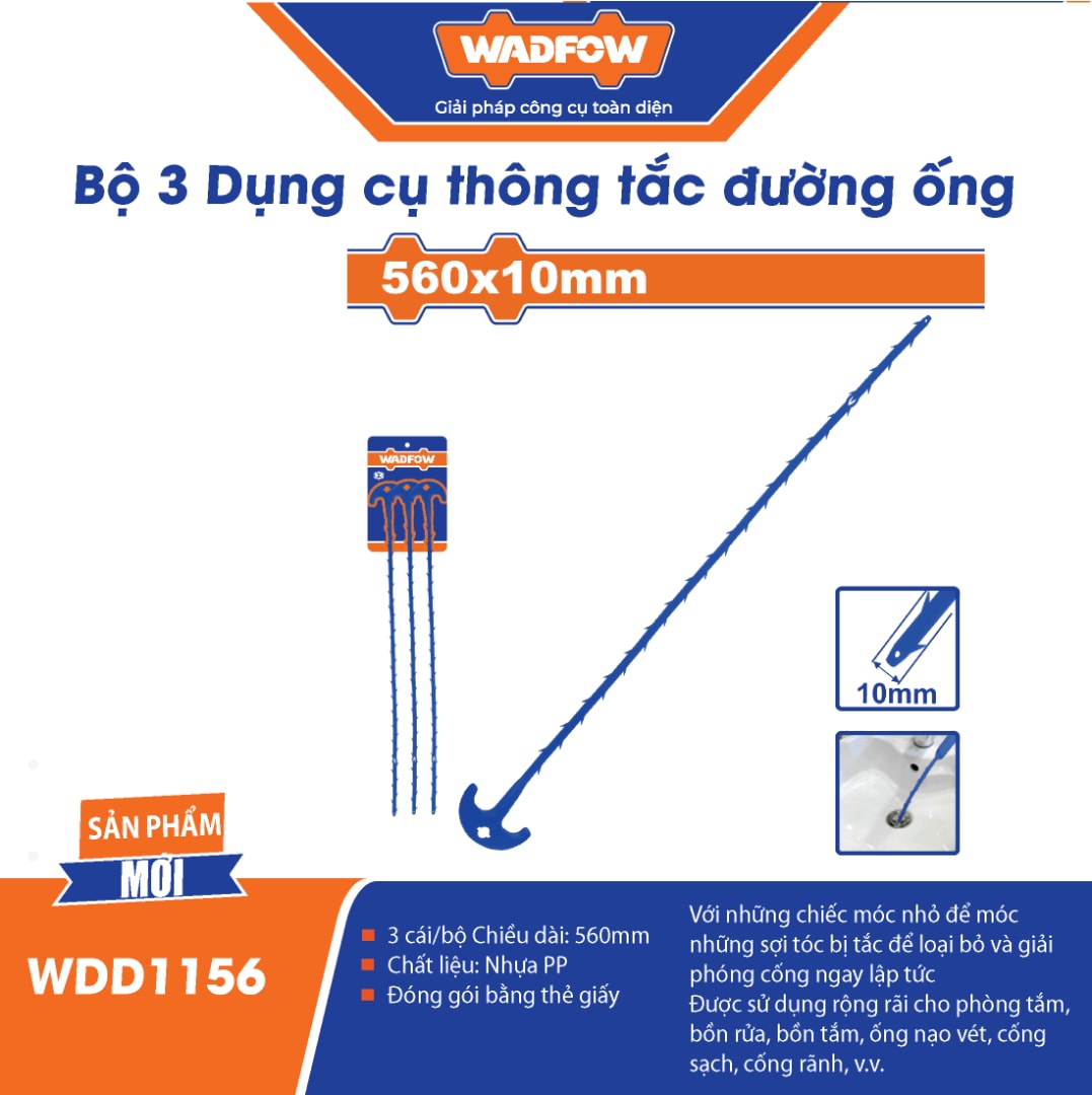 Bộ 3 Dụng cụ thông tắc đường ống 560x10mm-Wadfow WDD1156