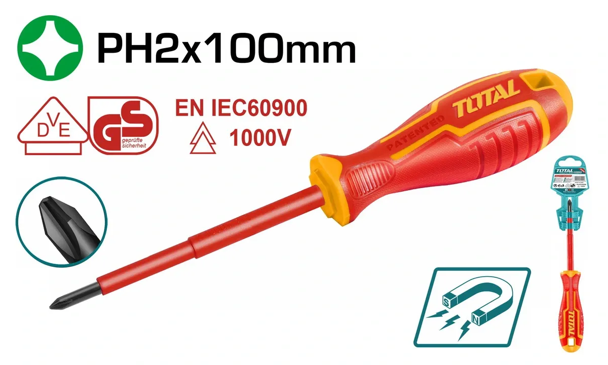 Tua vít bake cách điện PH2x100 -TOTAL-THTISPH2100