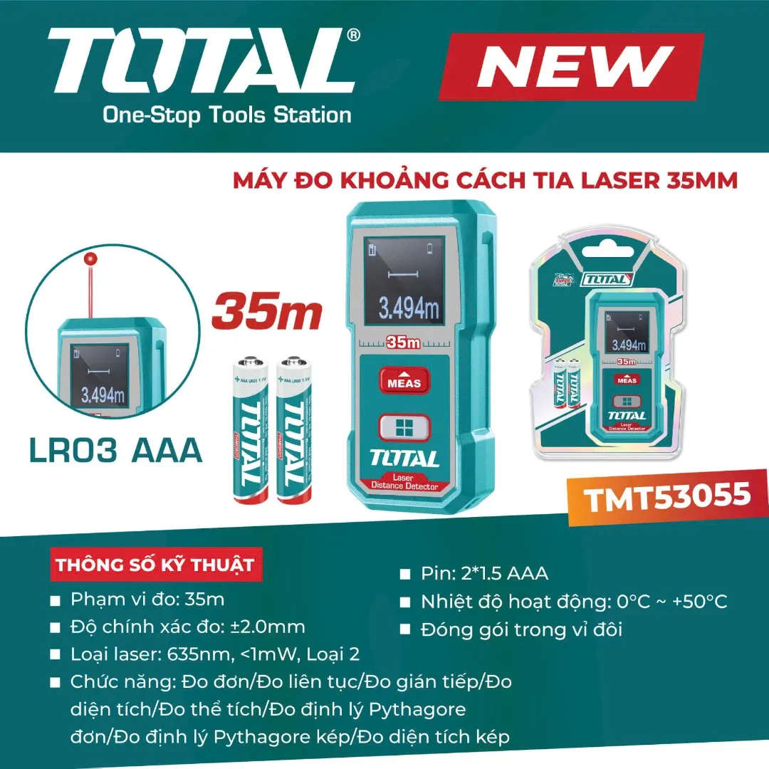 Máy đo khoảng cách tia laser 35mm-TOTAL-TMT53055
