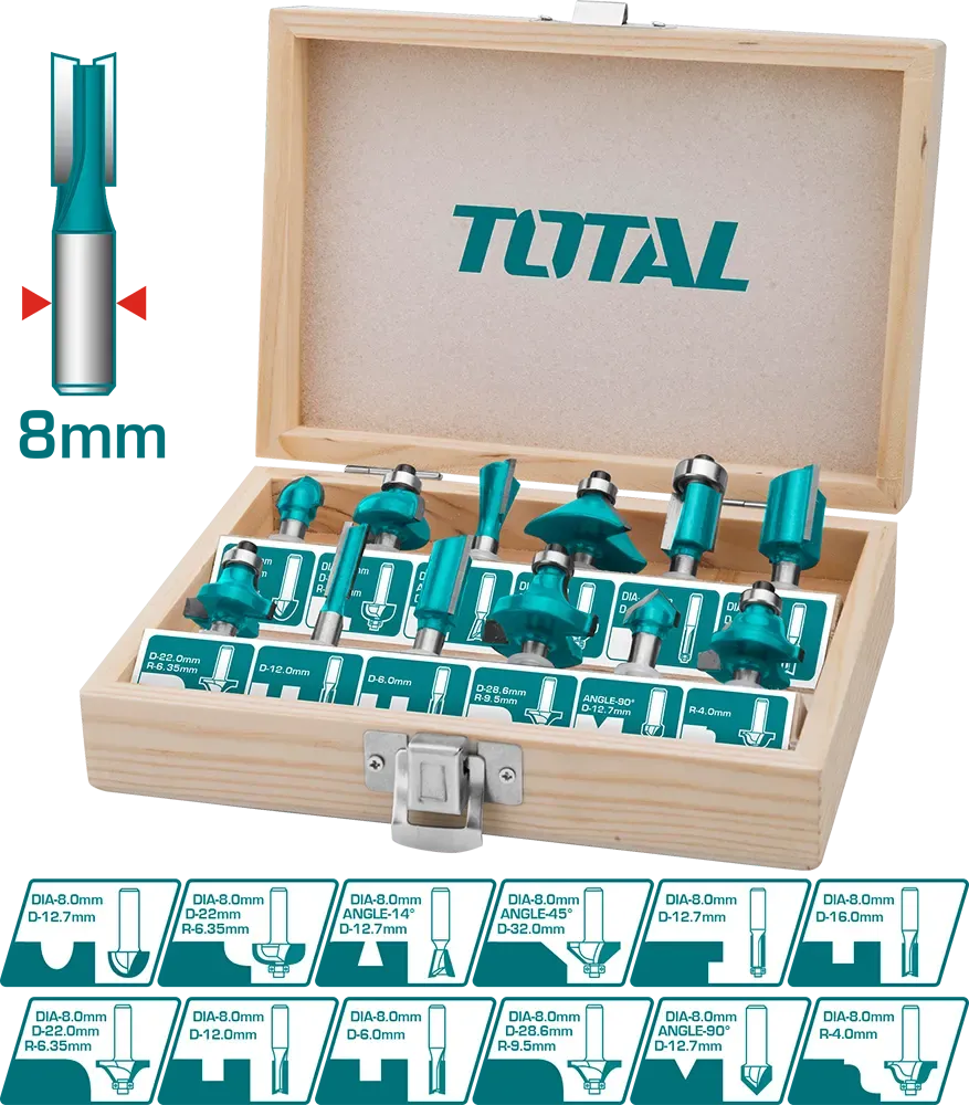 Bộ 12 mũi phay gỗ (8mm) -TOTAL-TACSR1121