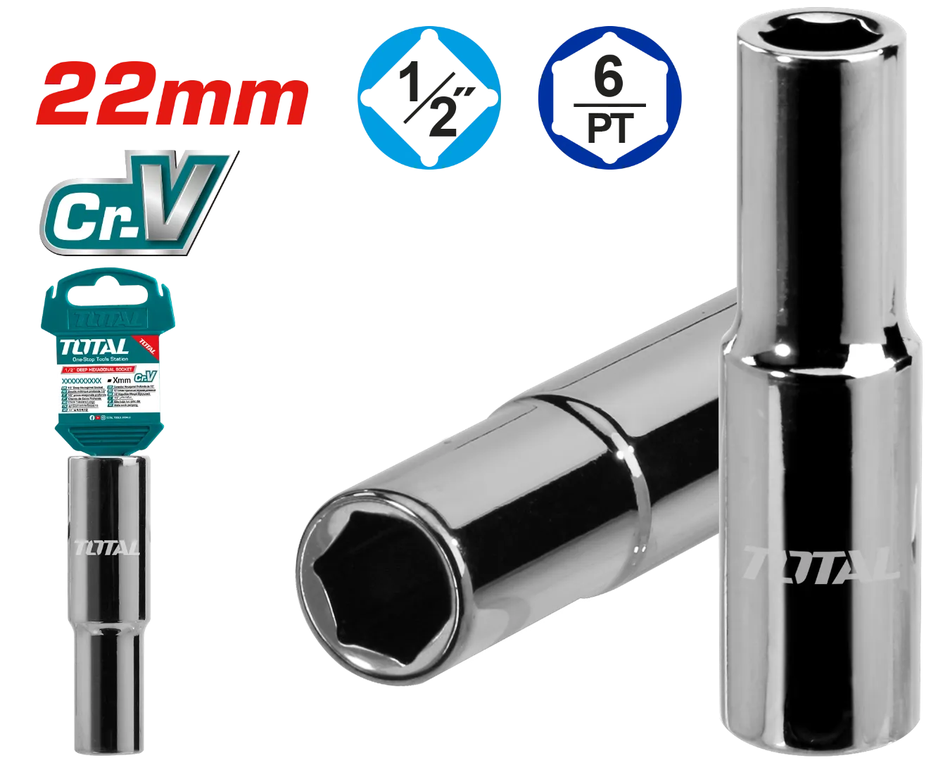 Đầu tuýp lục giác sâu 1/2" 22mm -TOTAL-THTST12223L