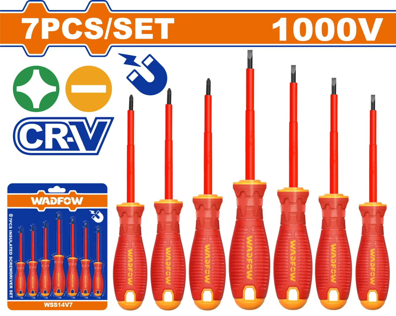 Bộ 7 tua vít dẹp & bake cách điện-Wadfow WSS7407