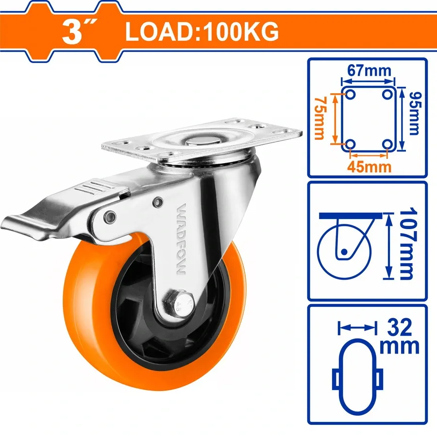 Bánh xe đẩy xoay 3" có khóa WADFOW WJL2333