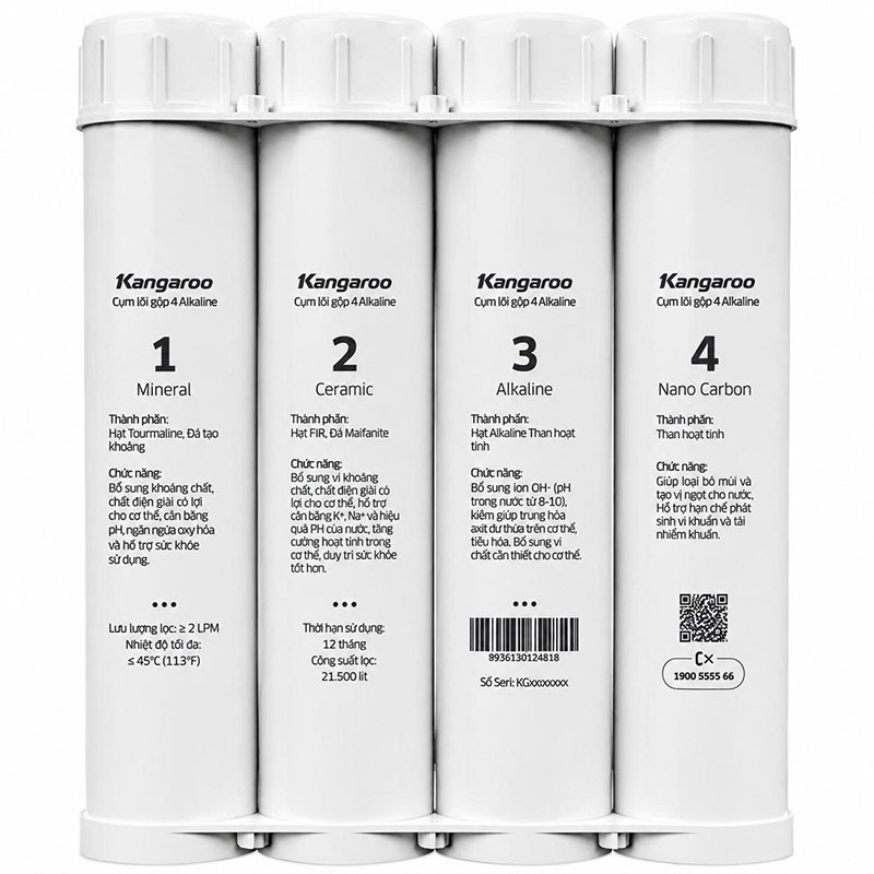 Bộ 4 lõi lọc chức năng Alkaline Kangaroo chính hãng