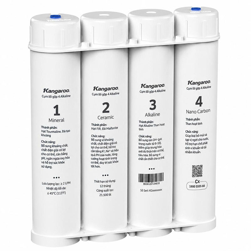 Thay thế bộ 4 lõi lọc Alkaline Kangaroo đơn giản dễ dàng