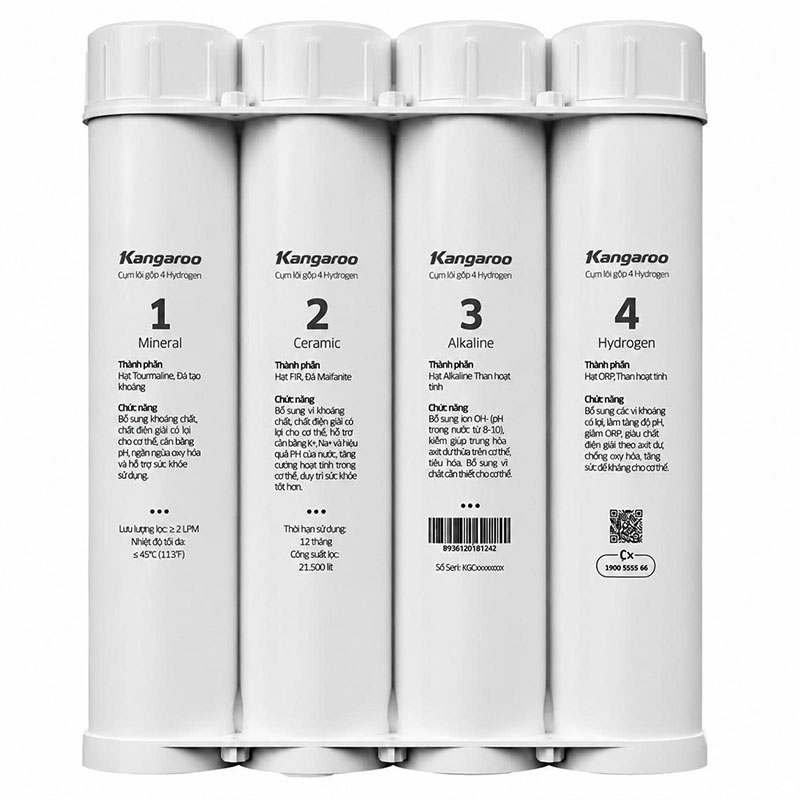 Bộ 4 lõi lọc chức năng Hydrogen Kangaroo chính hãng