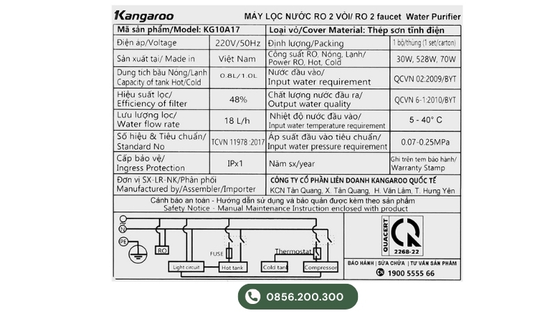 Vị trí tem model máy lọc nước Kangaroo