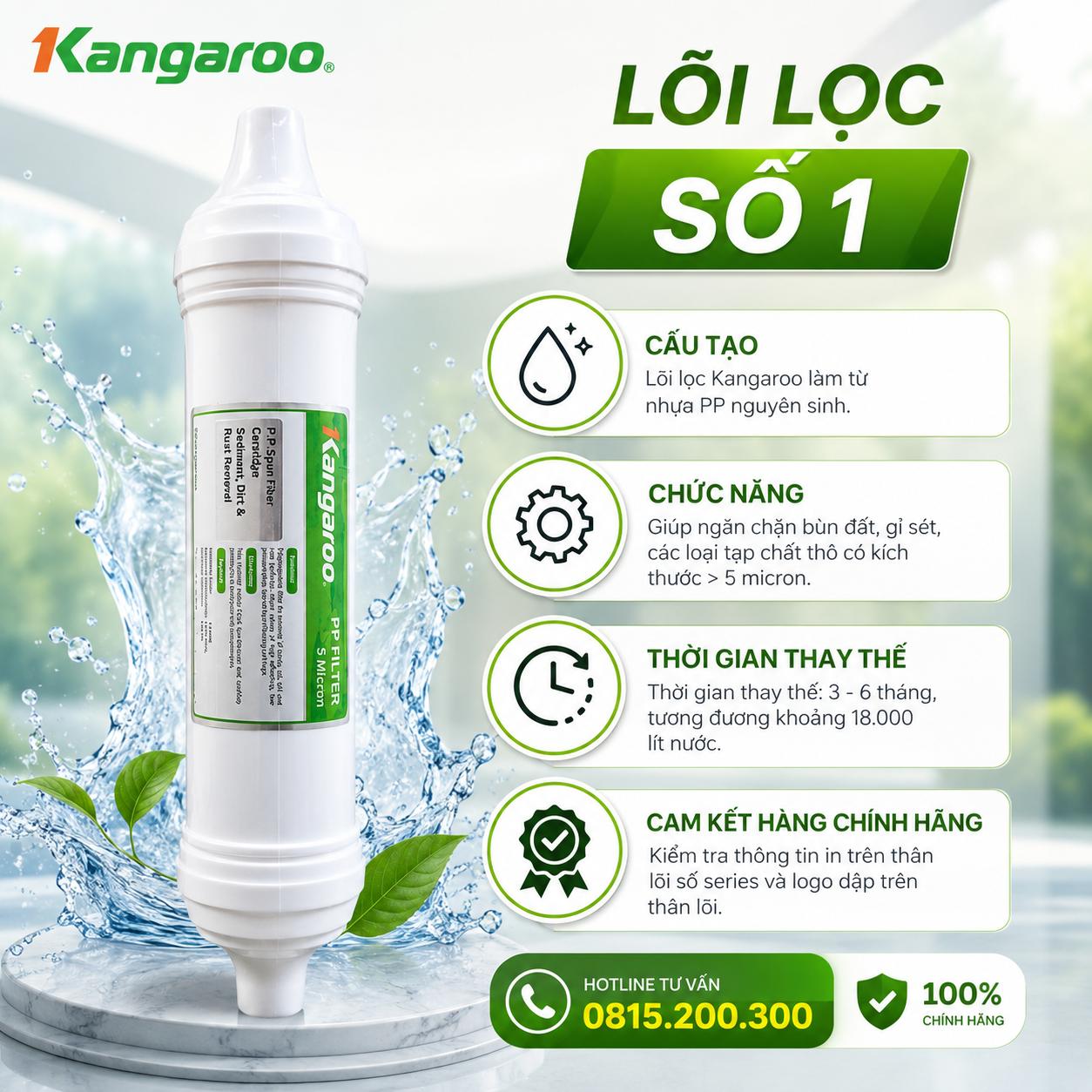 Lõi lọc đúc số 1 PP5 Kangaroo chính hãng