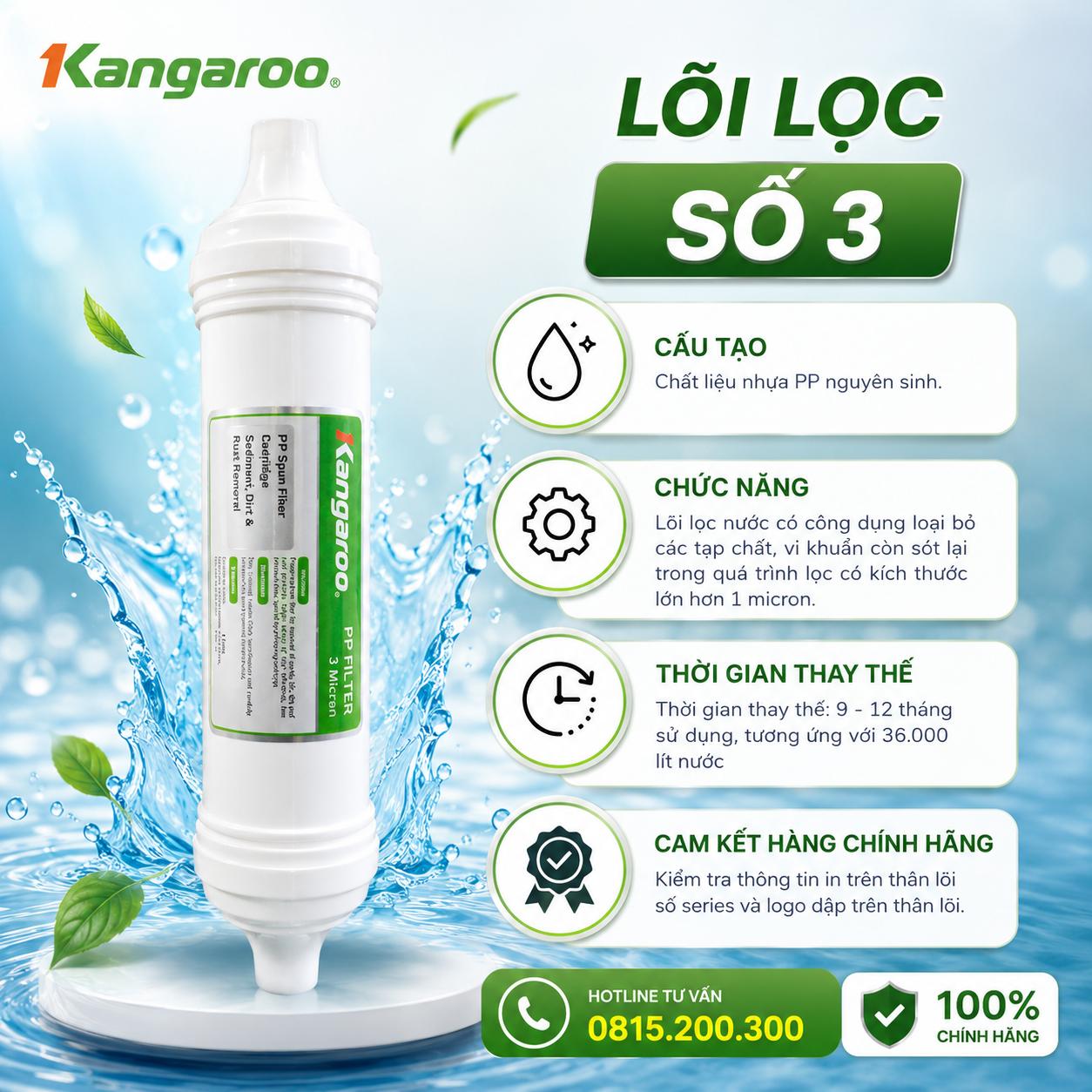 Lõi lọc đúc số 3 PP1 Kangaroo chính hãng