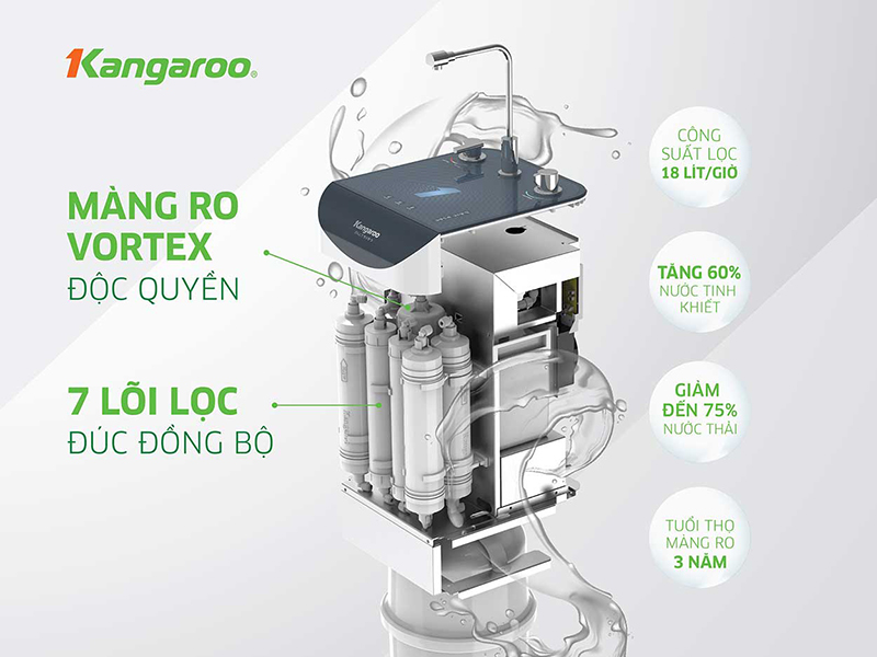 Hệ thống 7 lõi lọc đúc nguyên khối an toàn máy lọc nước Kangaroo KG10A9SG
