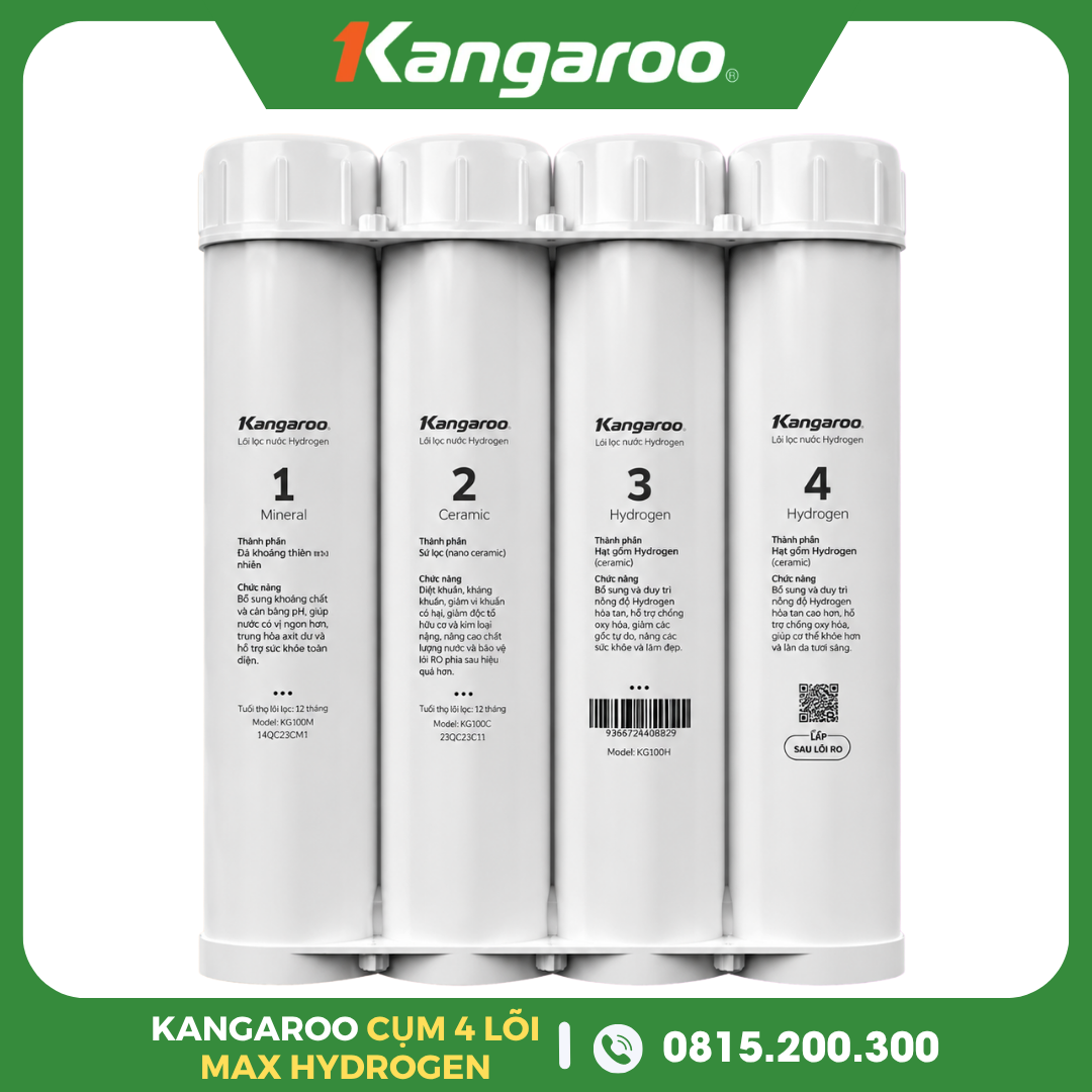 Bộ 4 Lõi Lọc Chức Năng Max Hydrogen Kangaroo