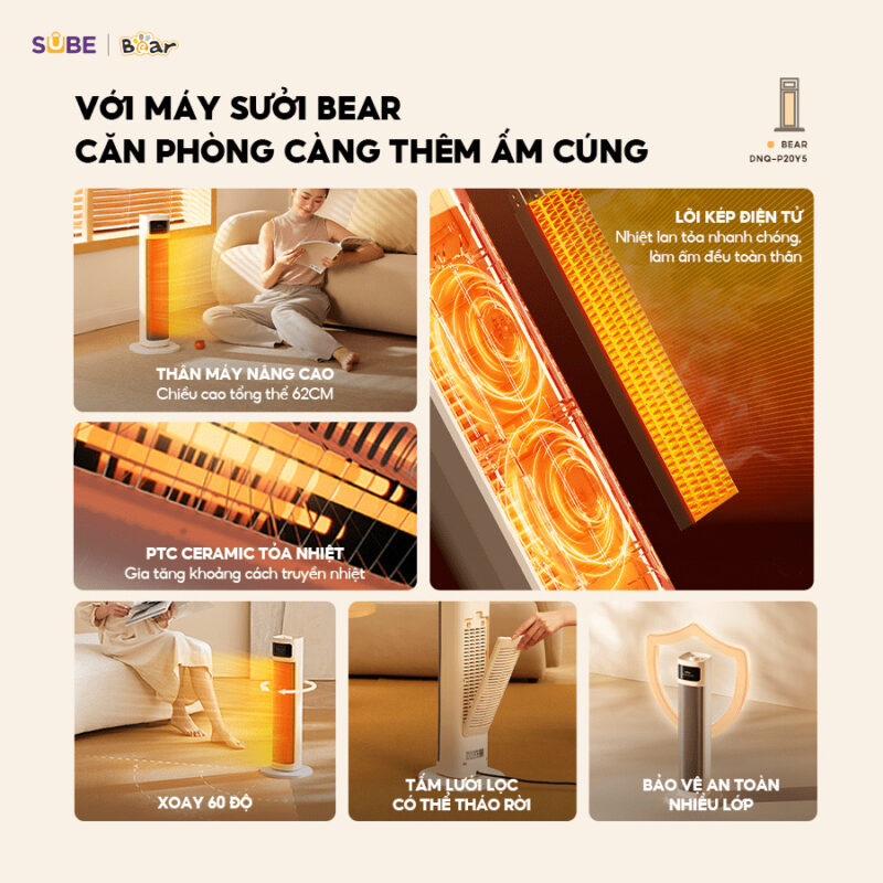 Máy Sưởi Gốm Bear DNQ-P20Y5 - Chính hãng Bảo hành 18 Tháng 1 đổi 1 30 ngày - HOT NEW 2026