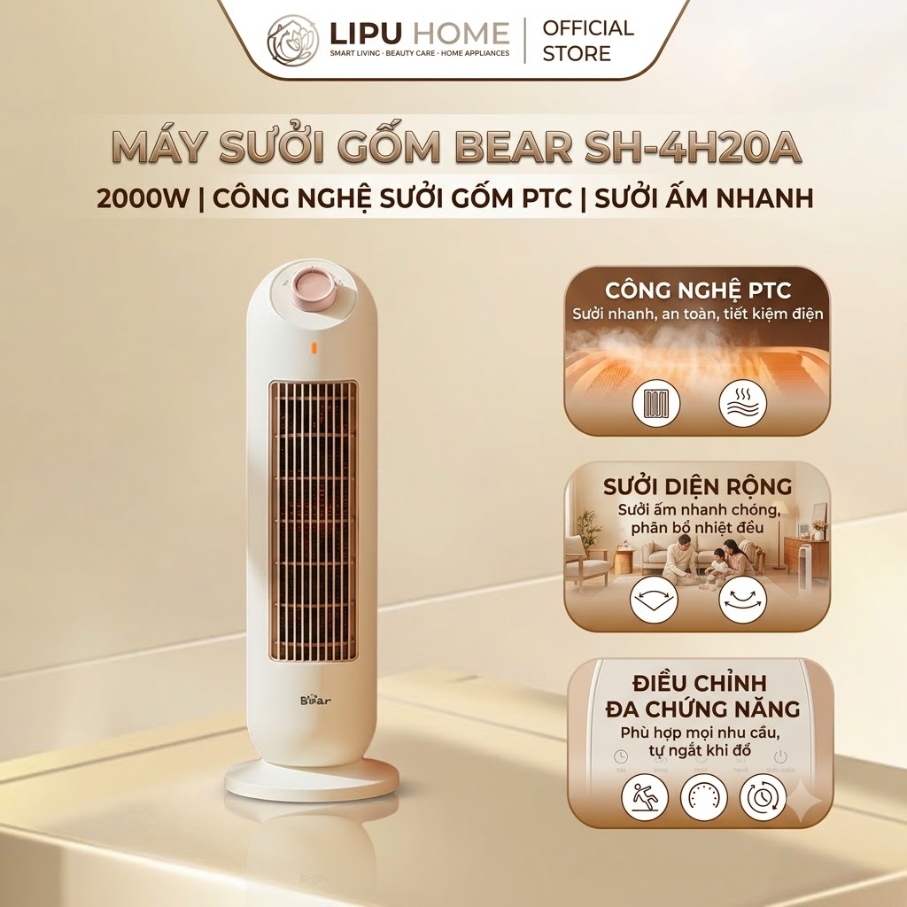 Máy Sưởi Gốm Bear SH-4H20A - Chính hãng Bảo hành 18 Tháng 1 đổi 1 30 ngày - HOT NEW 2026