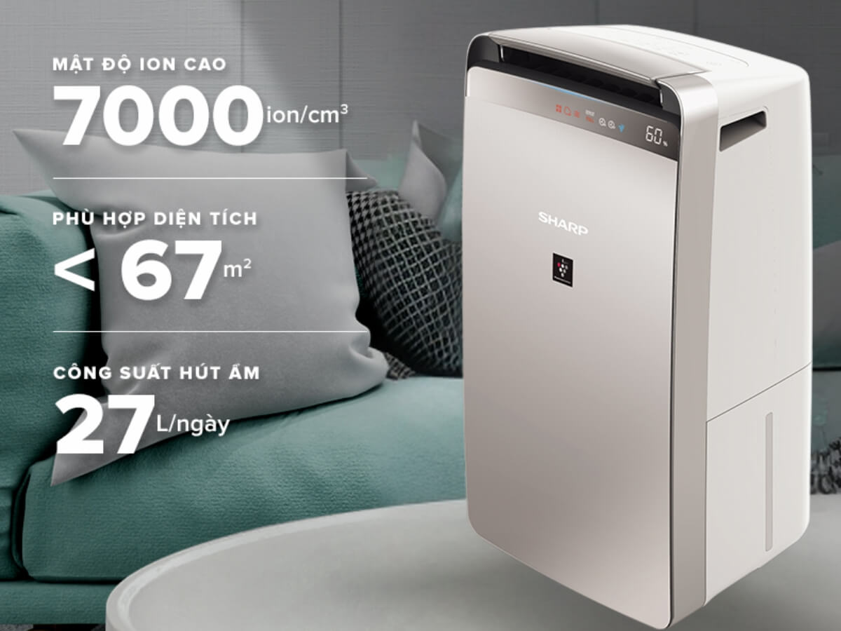 Máy lọc không khí và hút ẩm Sharp DW-J27FV-S 27 lít/ngày Chính hãng Bảo hành 12 tháng