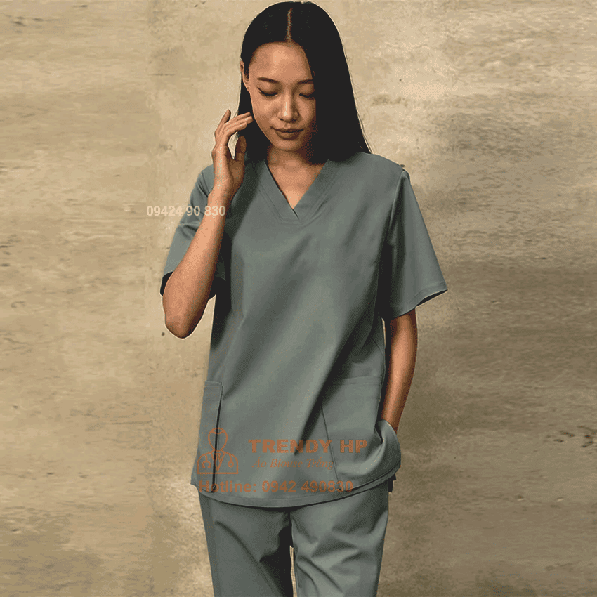 Bộ scrubs bác sĩ, kỹ thuật viên màu GHI XÁM Cotton Cao Cấp - đồng phục spa, nha khoa, phòng khám