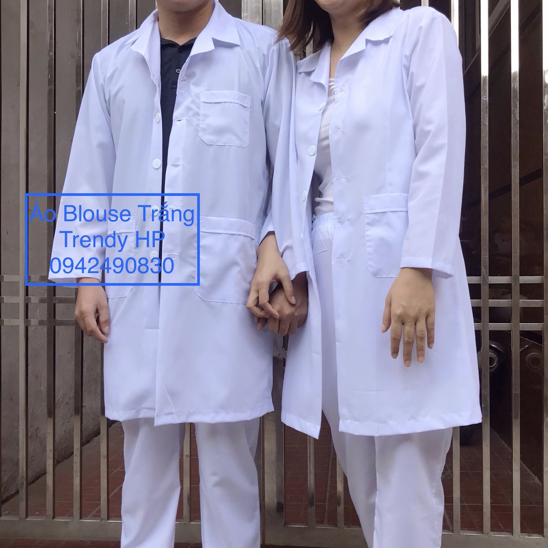Áo choàng blouse trắng cho bác sĩ, dược sỹ, phòng thí nghiệm chất Thường