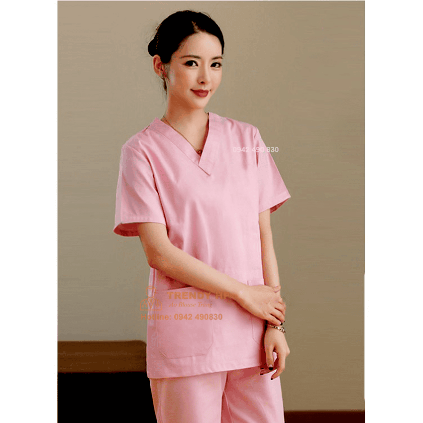 Bộ scrubs đồng phục màu Hồng Cotton Cao Cấp - scrubs bác sĩ, đồng phục spa, nha khoa, phòng khám, dược sỹ