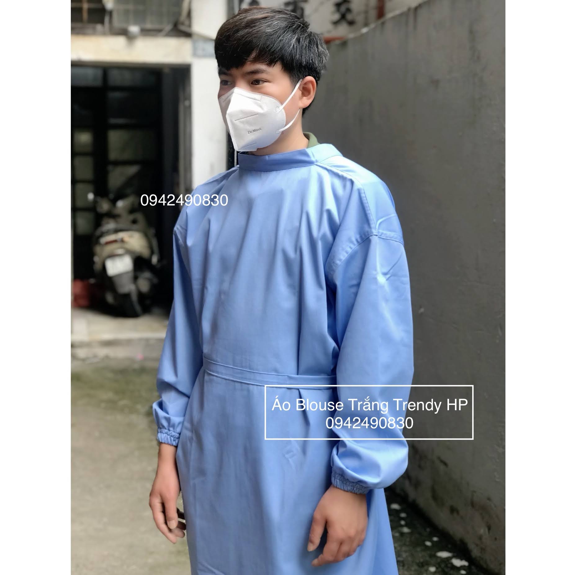 Áo choàng phòng phẫu thuật màu xanh Hoà Bình - Áo choàng mổ, tiểu phẫu cho bệnh viện, phòng khám, spa