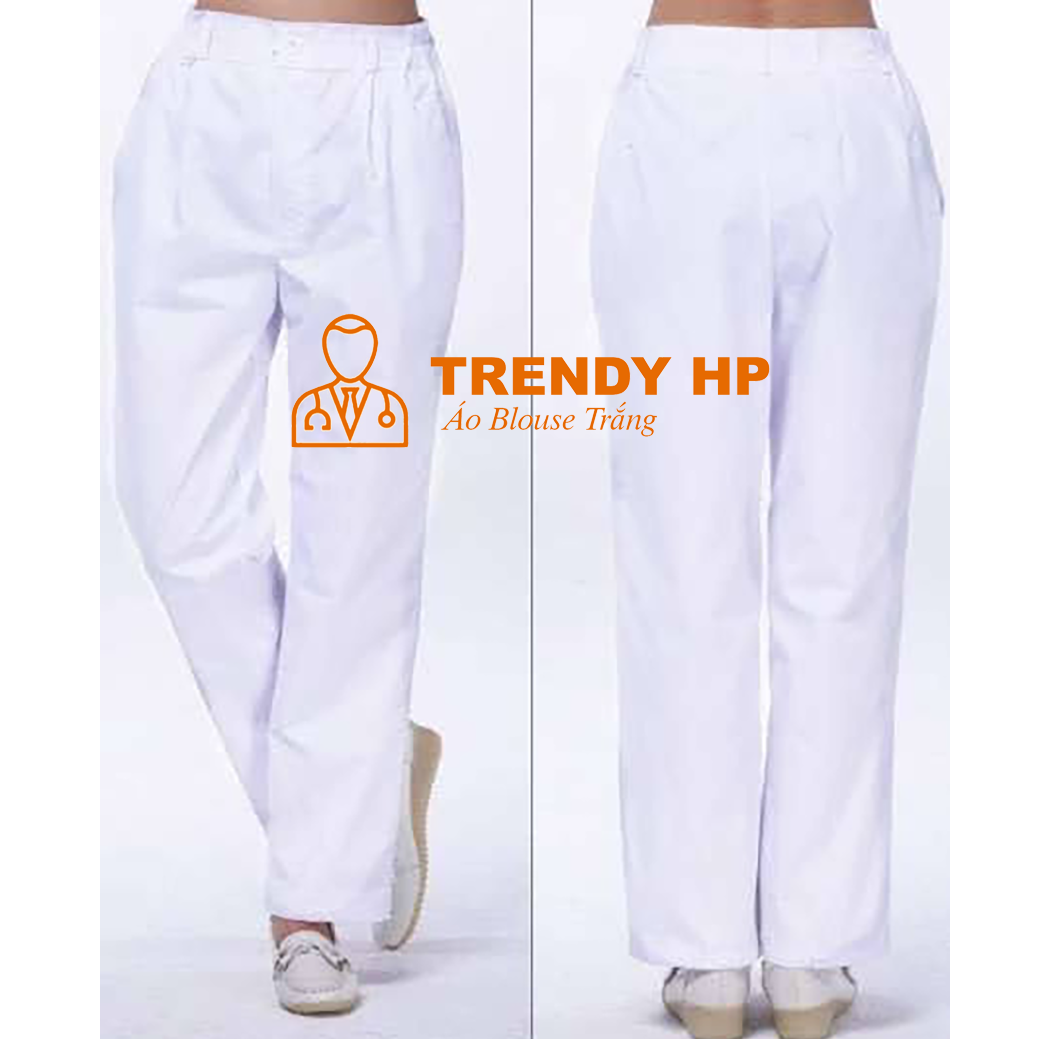 Quần blouse nam nữ trắng - Quần âu blu khoá kết hợp chun sang trọng cho bác sĩ, điều dưỡng, y tá