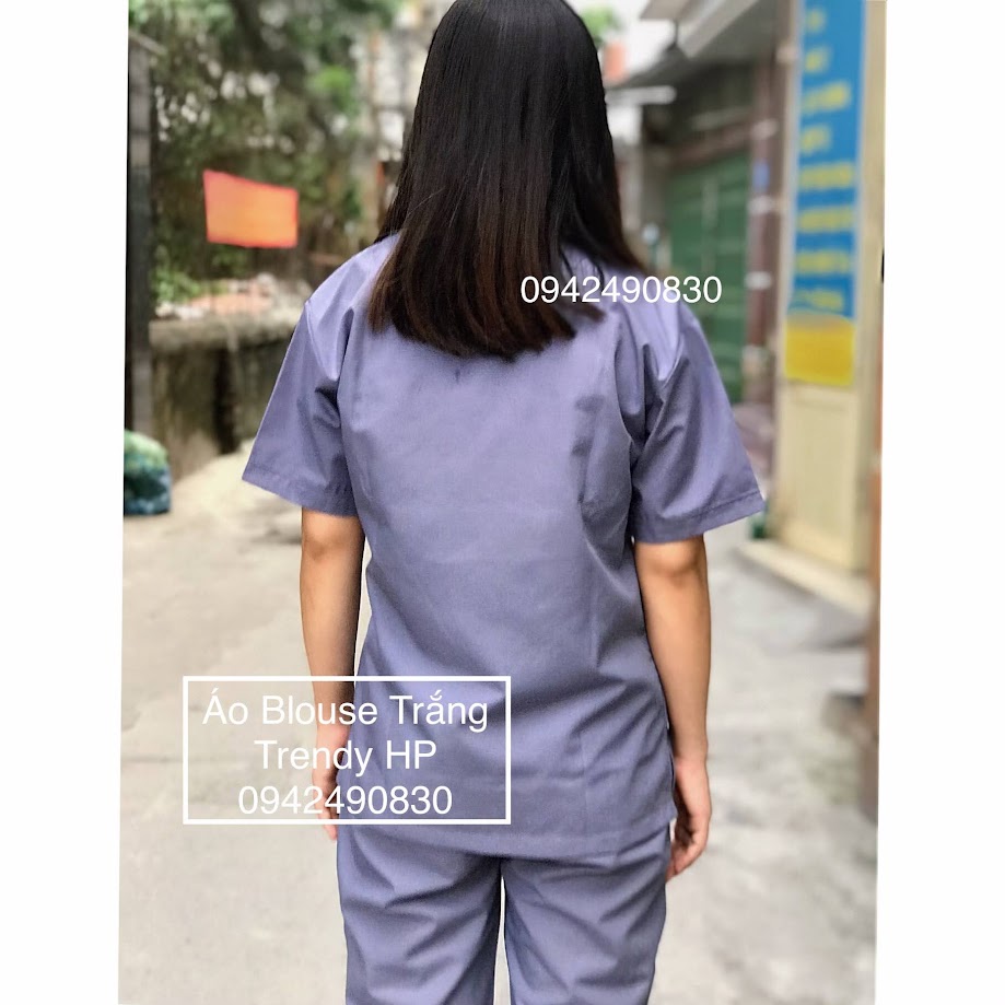 Bộ scrubs bác sĩ, kỹ thuật viên màu GHI XÁM - đồng phục spa, thẩm mỹ viện, nha khoa, phòng khám chất phổ thông