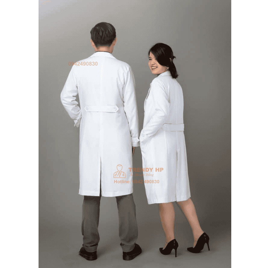 Áo choàng blouse trắng cổ Vest Cotton cao cấp cho bác sĩ, dược sỹ, phòng thí nghiệm, spa, thẩm mỹ viện