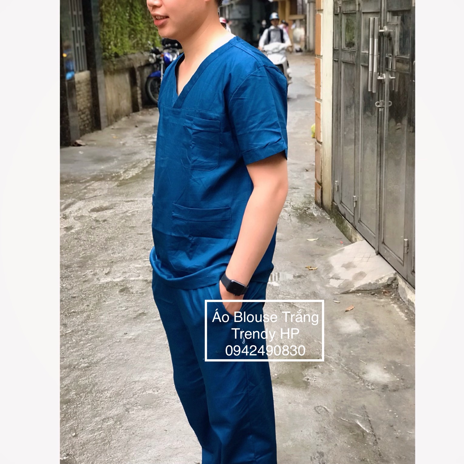Bộ scrubs bác sĩ, kỹ thuật viên màu xanh Navy - đồng phục spa, thẩm mỹ viện, nha khoa, phòng khám chất phổ thông