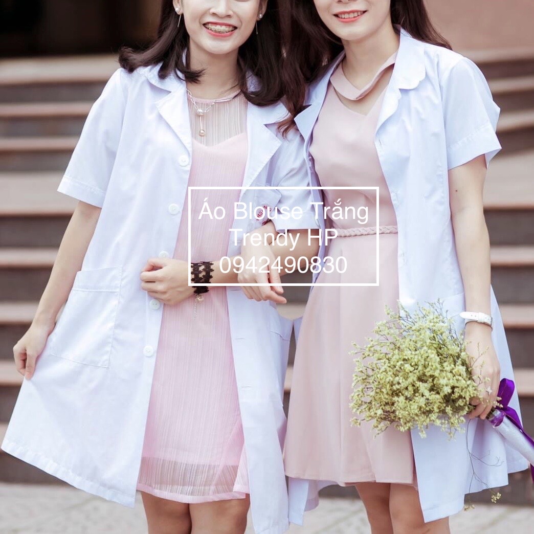 Áo choàng blouse trắng cho bác sĩ, dược sỹ, phòng thí nghiệm chất Thường