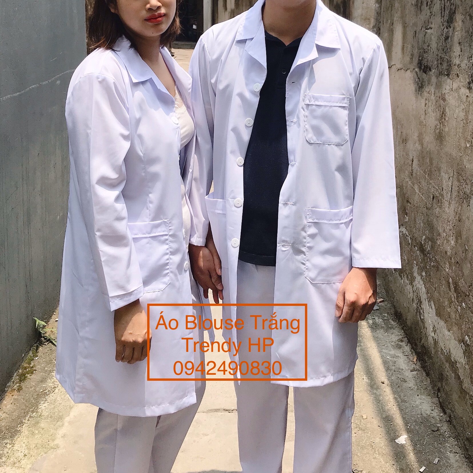 Áo choàng blouse trắng cho bác sĩ, dược sỹ, phòng thí nghiệm chất Thường