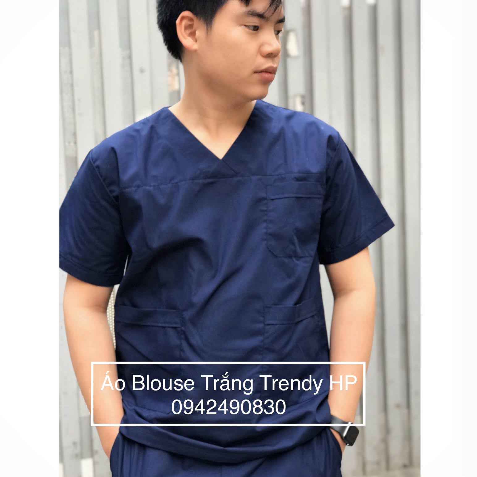 Bộ scrubs bác sĩ, đồng phục spa, thẩm mỹ viện, nha khoa, phòng khám màu Xanh Tím Than chất phổ thông