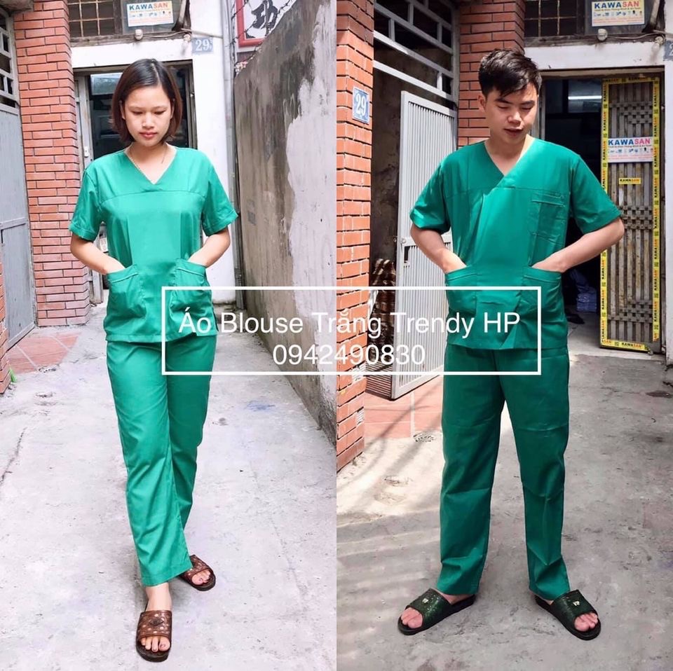 Bộ scrubs cổ tim màu Xanh LÁ- bộ scrubs bác sĩ, kỹ thuật viên,đồng phục spa, thẩm mỹ viện, nha khoa, phòng khám chất phổ thông