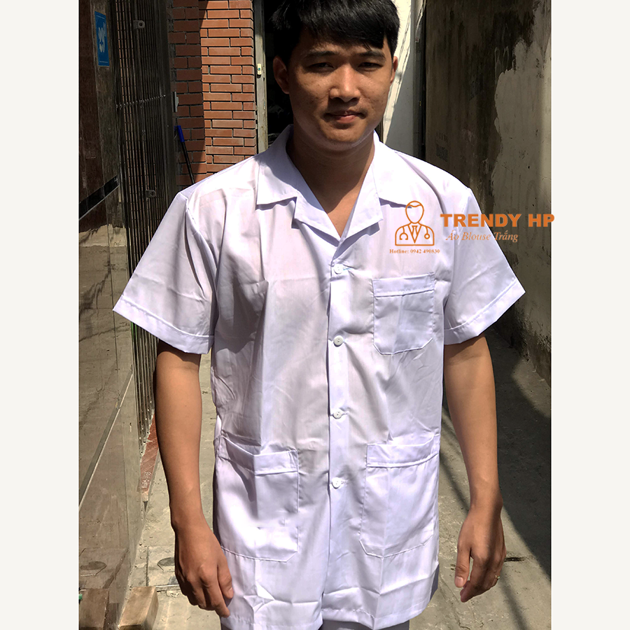 Bộ quần áo blouse trắng trơn cho điều dưỡng, y tá dược sỹ, chất Lon Nhật