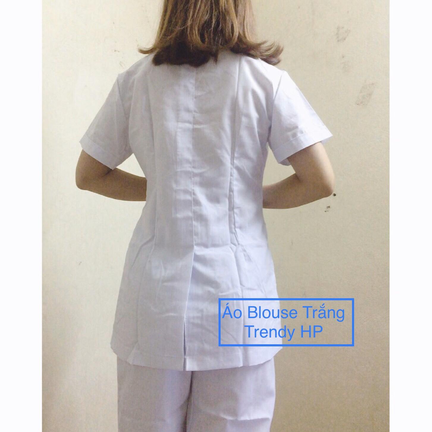 Bộ quần áo blouse trắng trơn cho điều dưỡng, y tá dược sỹ, chất Lon Nhật