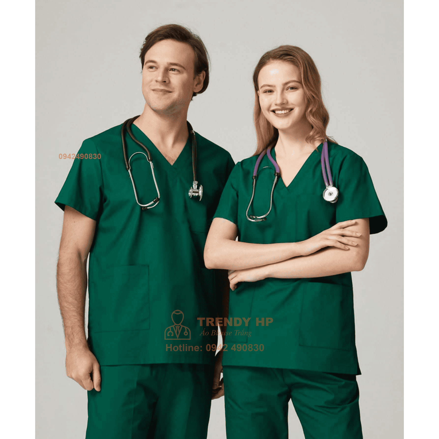 Bộ scrubs bác sĩ, kỹ thuật viên màu Xanh Lá Cotton Cao Cấp - đồng phục spa, nha khoa, phòng khám, dược sỹ