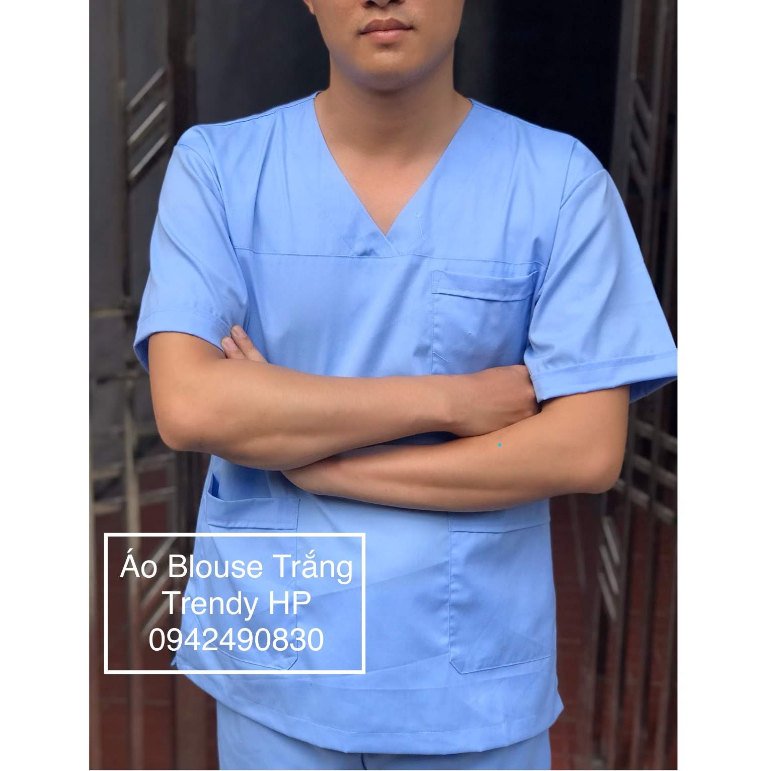 Bộ scrubs cổ tim màu Xanh Biển (Xanh Hòa Bình)- bộ scrubs bác sĩ, kỹ thuật viên spa, thẩm mỹ viện, nha khoa chất phổ thông