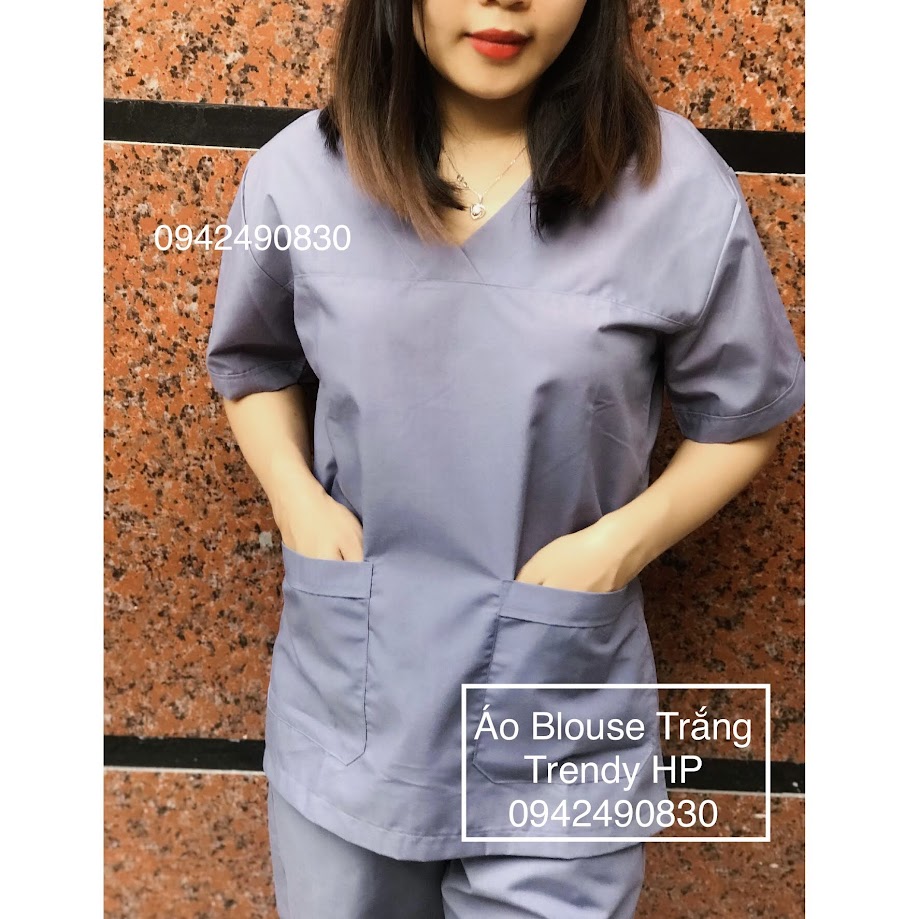 Bộ scrubs bác sĩ, kỹ thuật viên màu GHI XÁM - đồng phục spa, thẩm mỹ viện, nha khoa, phòng khám chất phổ thông