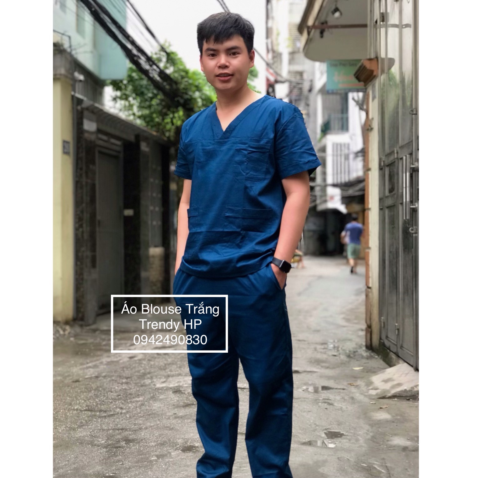 Bộ scrubs bác sĩ, kỹ thuật viên màu xanh Navy - đồng phục spa, thẩm mỹ viện, nha khoa, phòng khám chất phổ thông