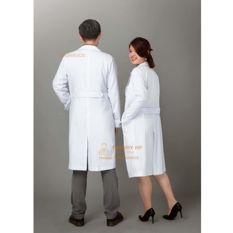 Áo choàng blouse trắng cổ Vest Cotton cao cấp cho bác sĩ, dược sỹ, phòng thí nghiệm, spa, thẩm mỹ viện