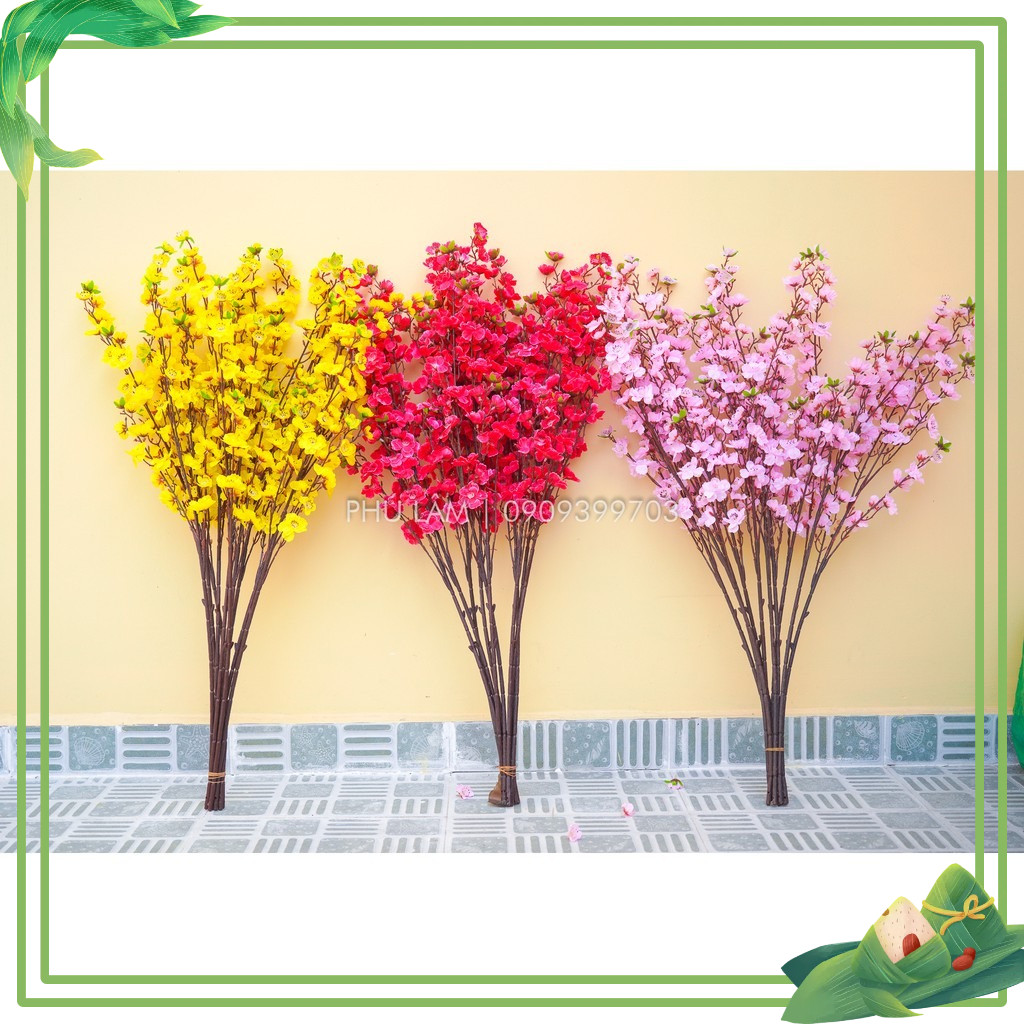 CÀNH HOA MAI HOA ĐÀO TRANG TRÍ TẾT - CAO 1m -  ( DÀI 1 MÉT)