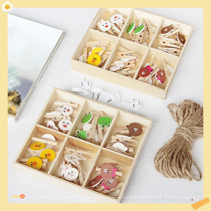 Kẹp gỗ treo ảnh trang trí hình nghộ nghĩnh deco làm Steam mầm non - tiểu học  tặng kèm dây treo