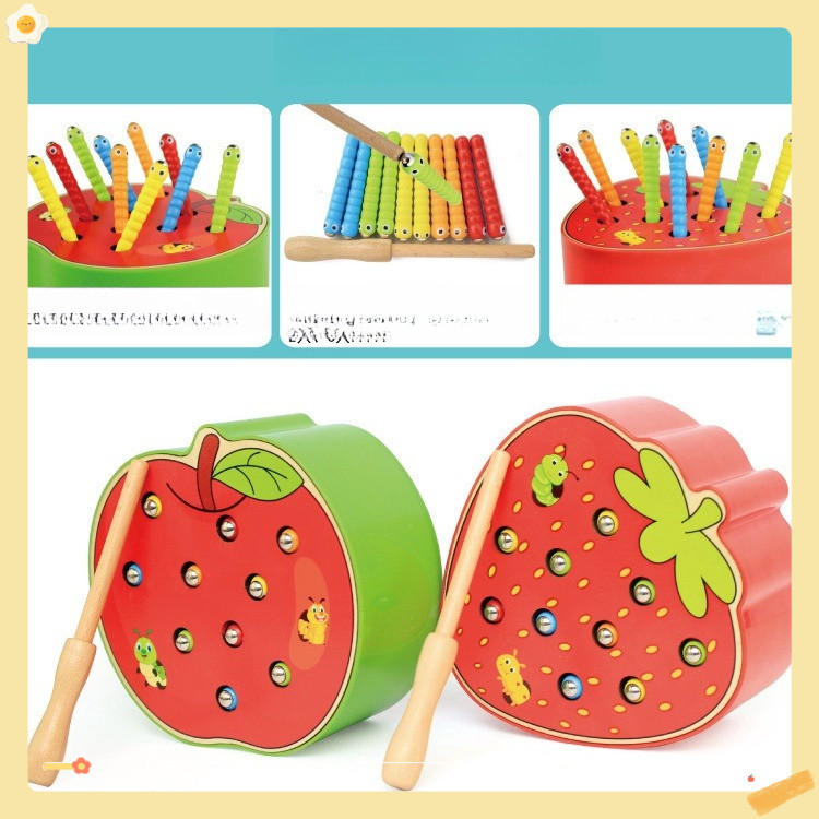 Đồ Chơi Bắt Sâu Bằng Gỗ, hình trái táo  Giáo Dục Sớm Montessori