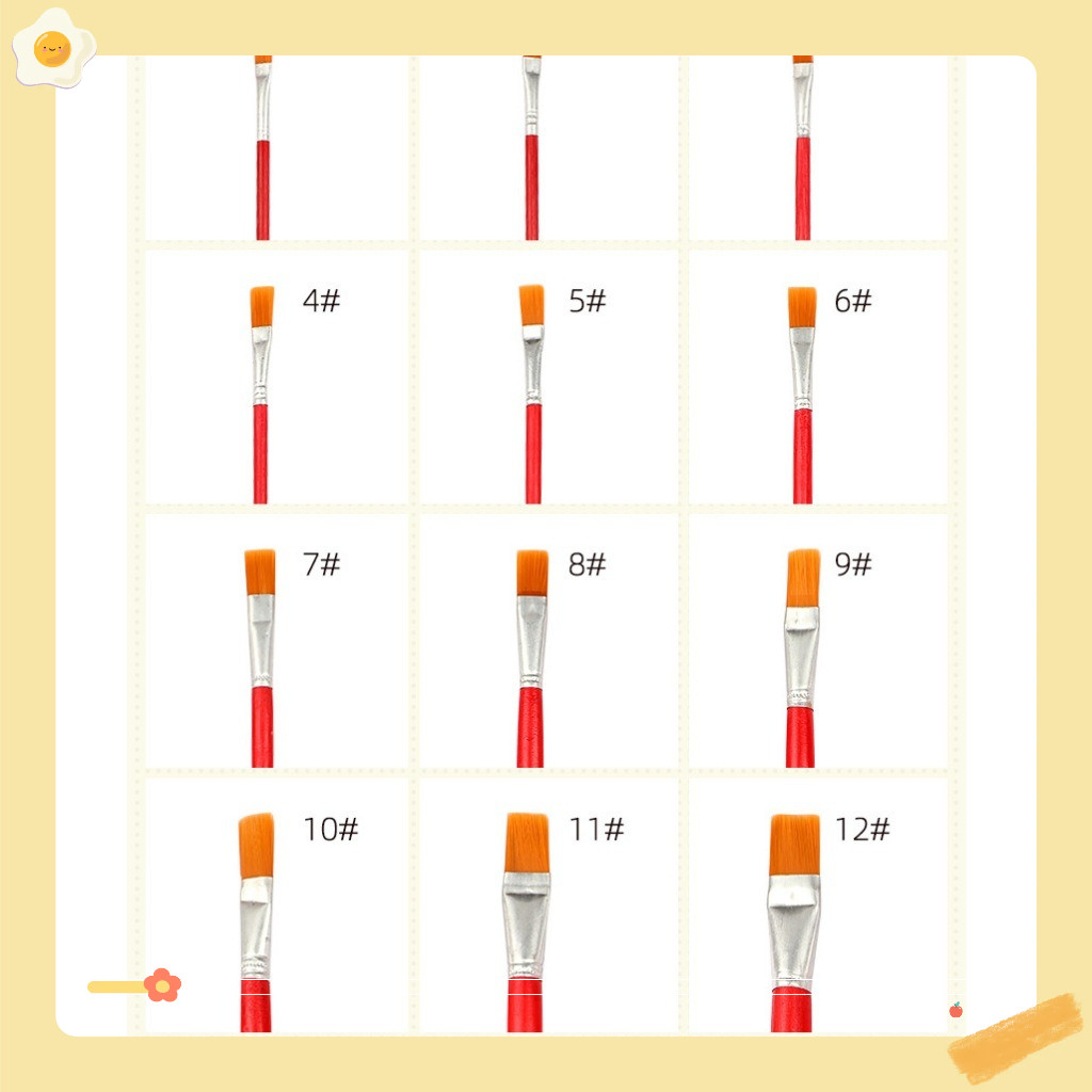 Bút lông - Cọ vẽ - Cọ tô màu đầu dẹt lông mịn set 12 Cọ Vẽ  bút lông thân gỗ