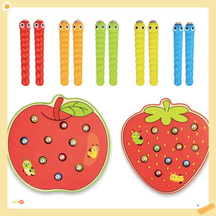 Đồ Chơi Bắt Sâu Bằng Gỗ, hình trái táo  Giáo Dục Sớm Montessori